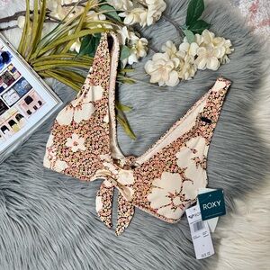 NWT Roxy Mahalo Elongated Orange Hibiscus Floral Women’s Tri Bikini Top Sz L